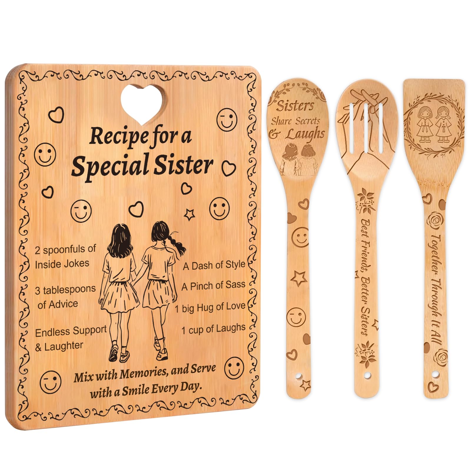Sornivra tabla de corte con receta para hermanas especiales, ideal para cocinar y regalar