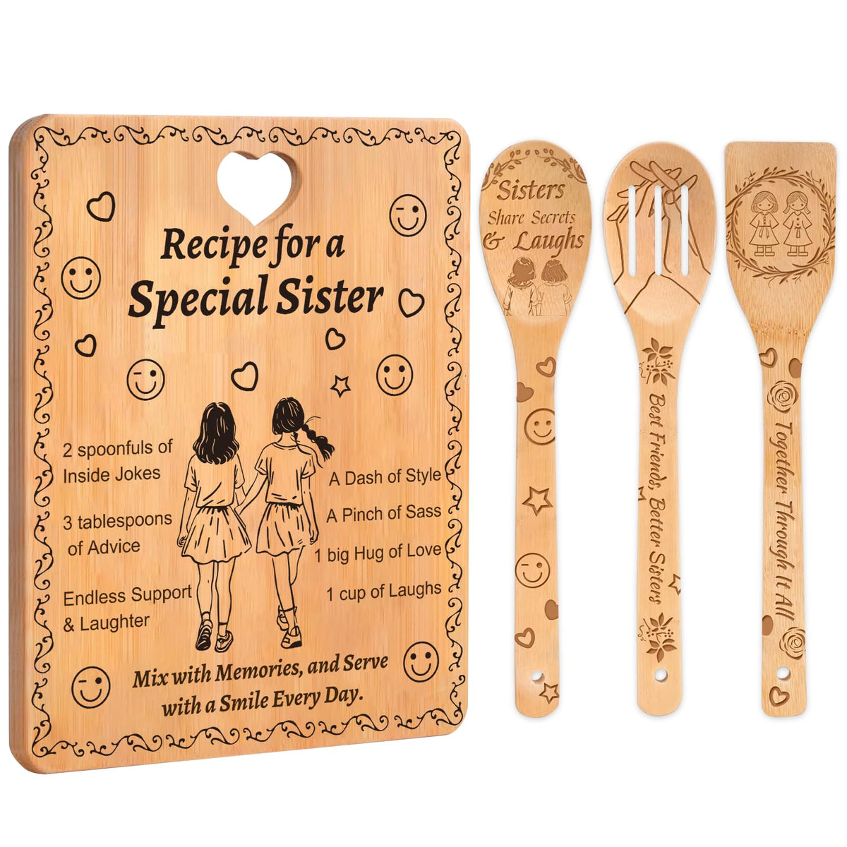 Sornivra tabla de corte con receta para hermanas especiales, ideal para cocinar y regalar