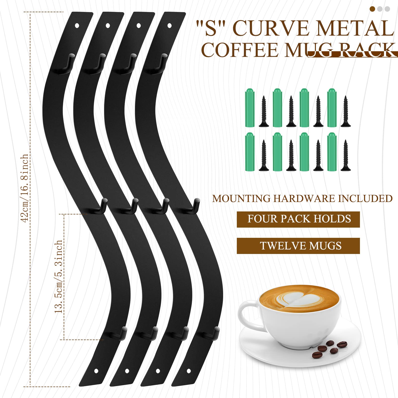 Sosation diseño en onda con ganchos de hierro para tazas.