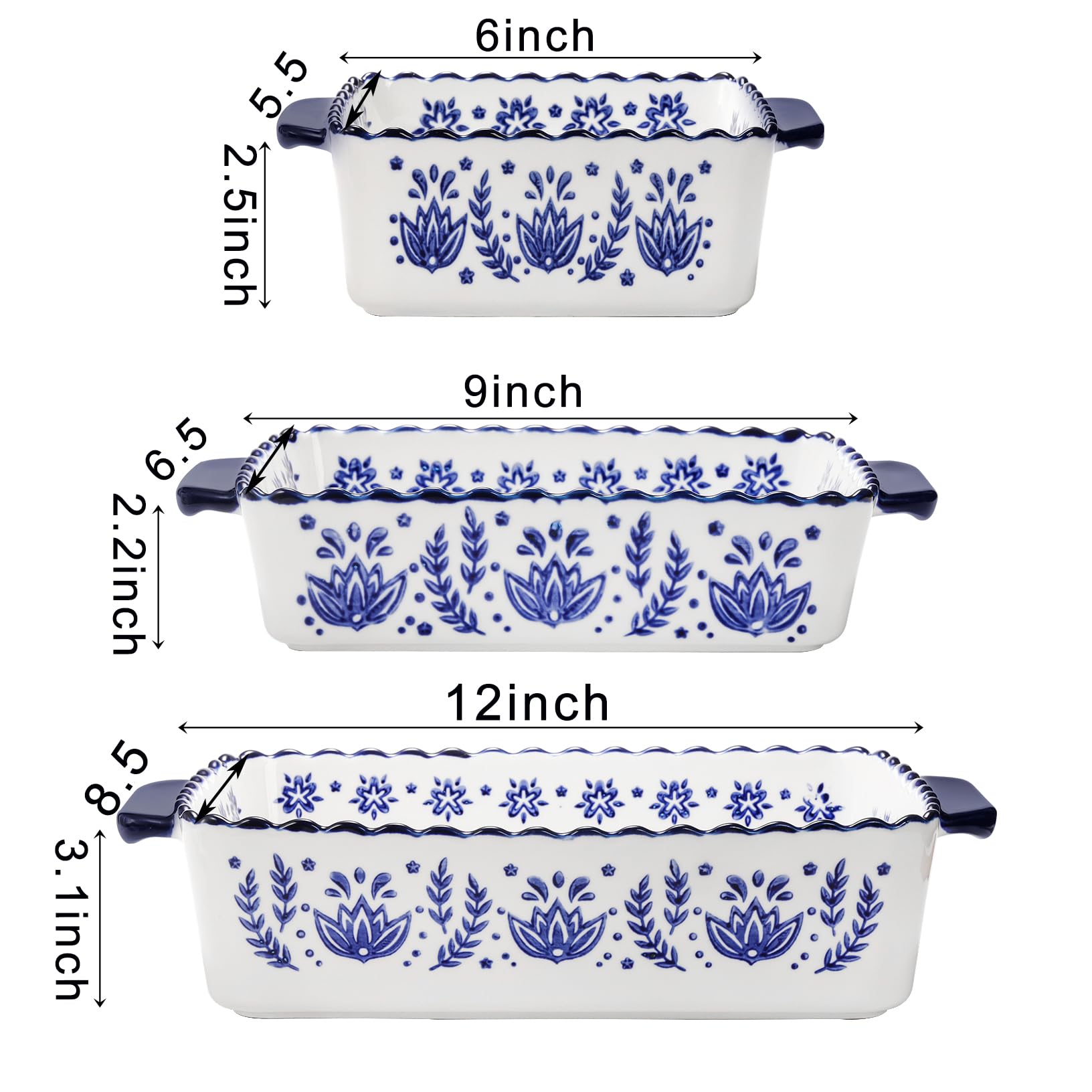 SOUJOY bandeja de lasaña en cerámica con diseño floral azul, agrega elegancia a la mesa.