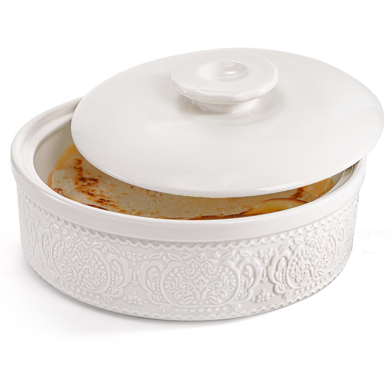 SOUJOY calienta tortillas con tapa embossada floral para servir con estilo.