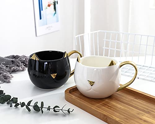 SOUJOY detalle dorado en taza gato, mango ergonómico para beber con comodidad.