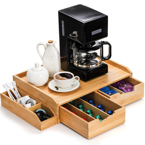 Organizador SOUJOY en bambú para cápsulas de café, acabado elegante y estable