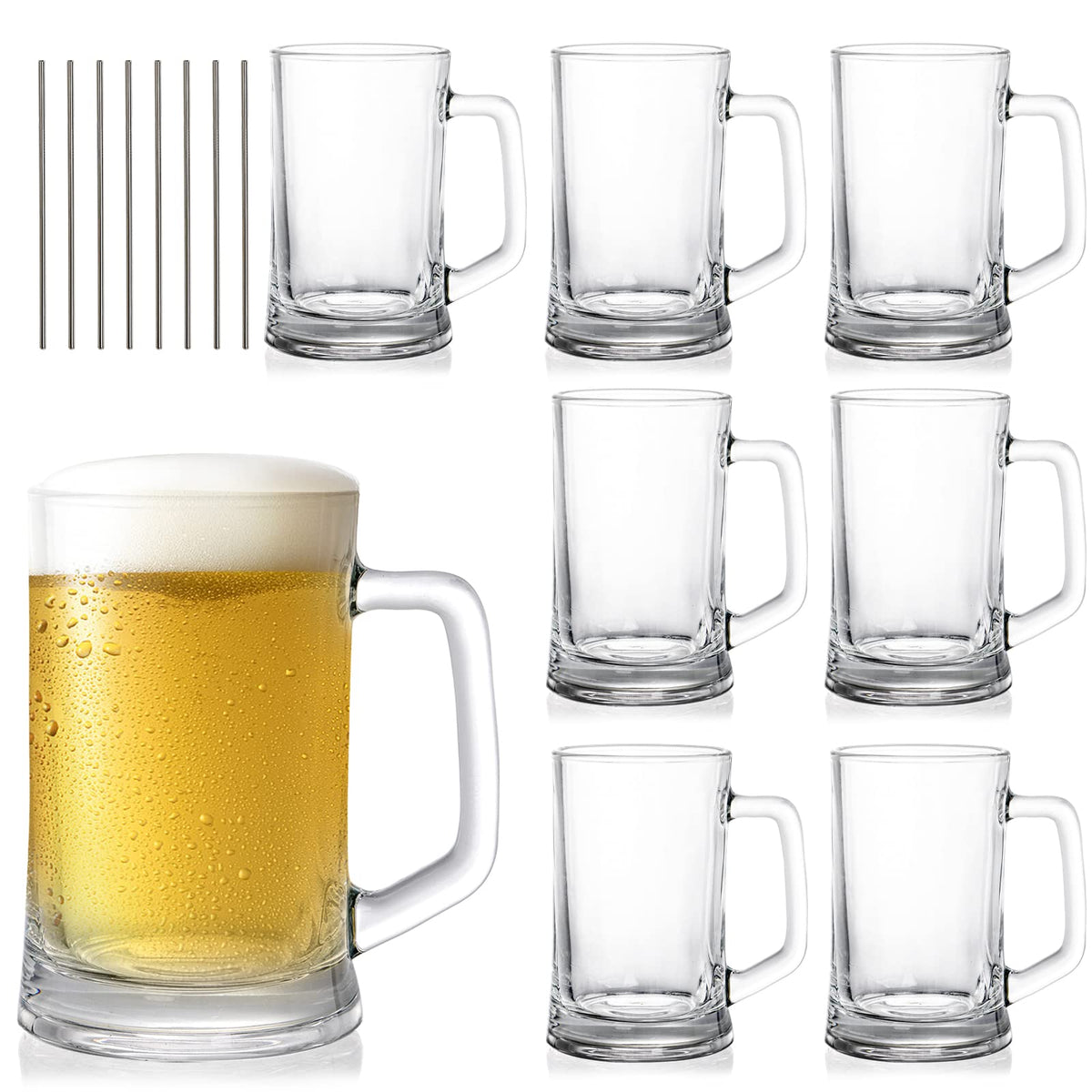 SOUJOY Stein de vidrio 12 oz con asa, ideal para cervezas frías.