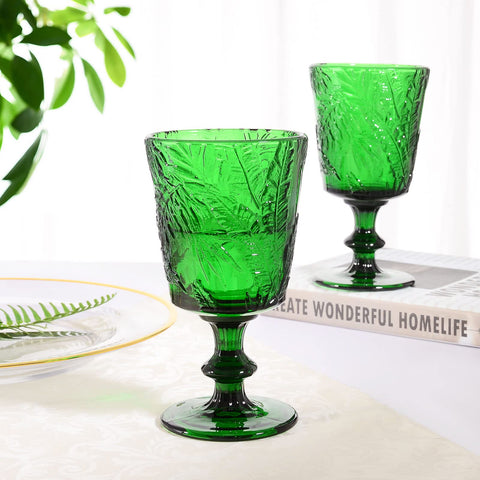 Vasos SOUJOY para boda, diseño verde palmera relieve, toque elegante en recepción.