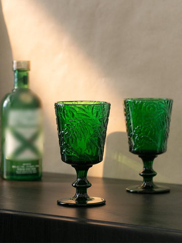 Vasos SOUJOY, acabado verde, relieve palmera, ideal para Navidad y celebraciones en familia.