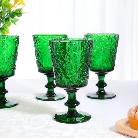 Conjunto SOUJOY verde palmera relieve, vidrio resistente, apto para lavavajillas y uso diario.