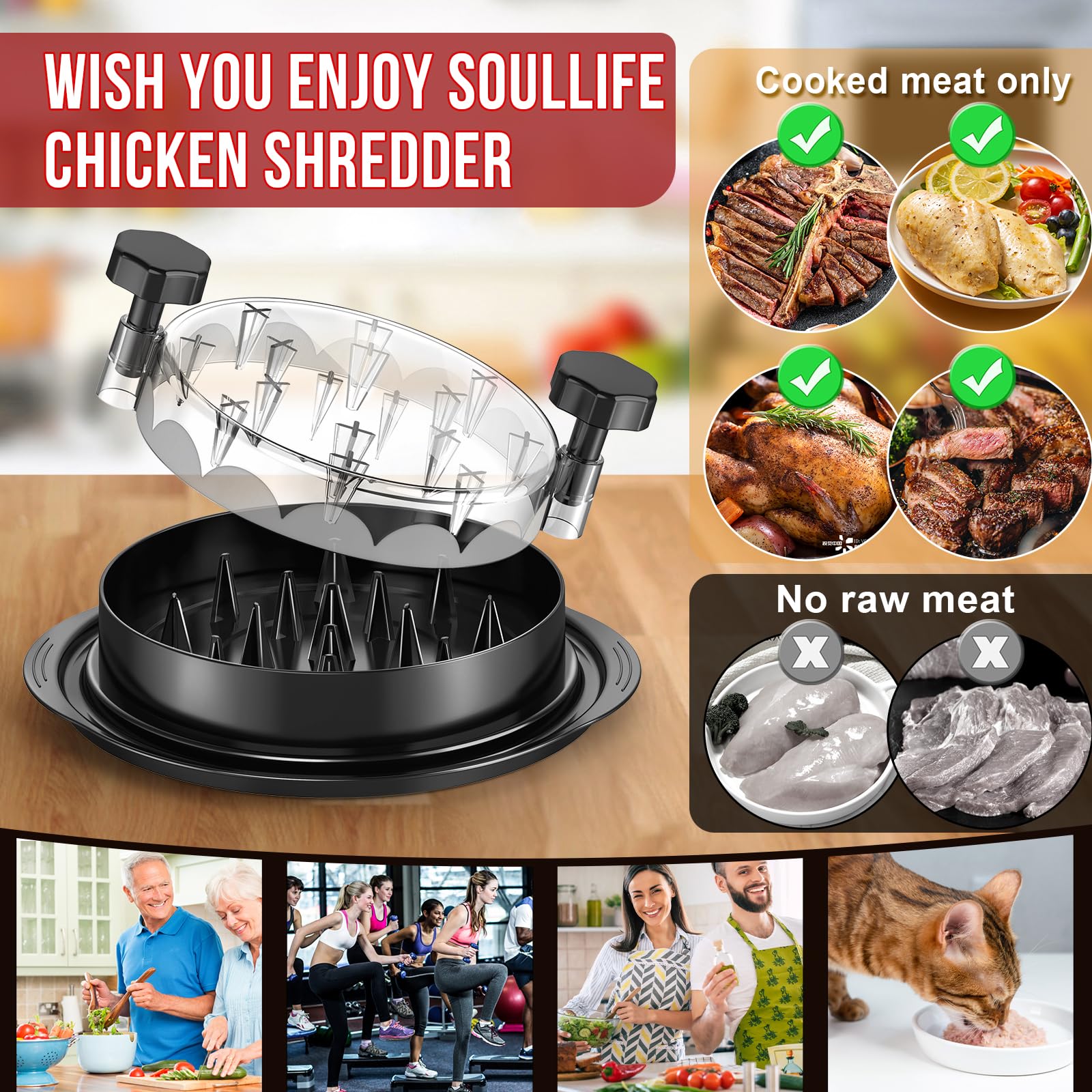 SoulLife Desmenuzador de pollo diseño versátil para carnes cocidas