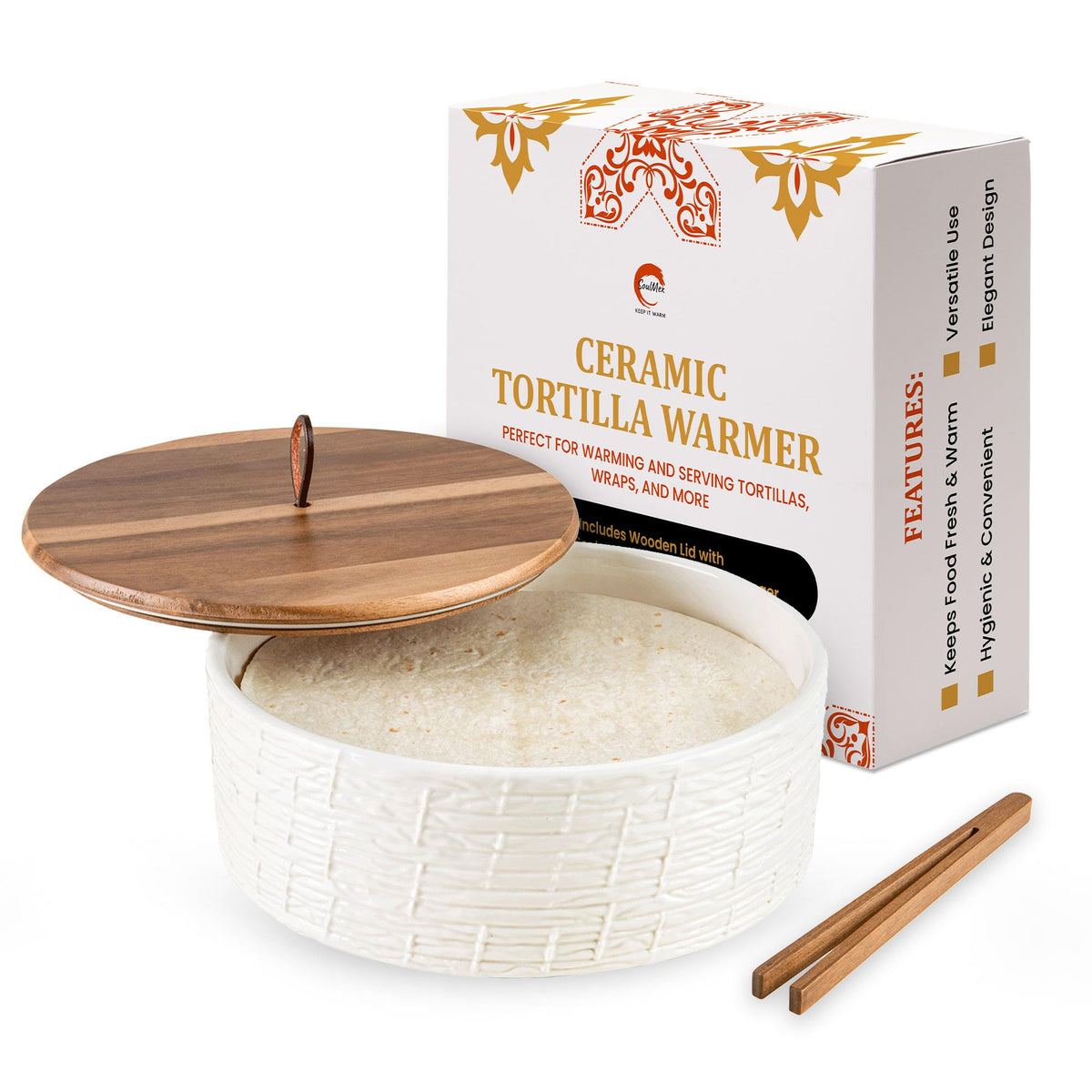 SoulMex calentador de tortillas cerámico mantiene tortillas suaves y cálidas.