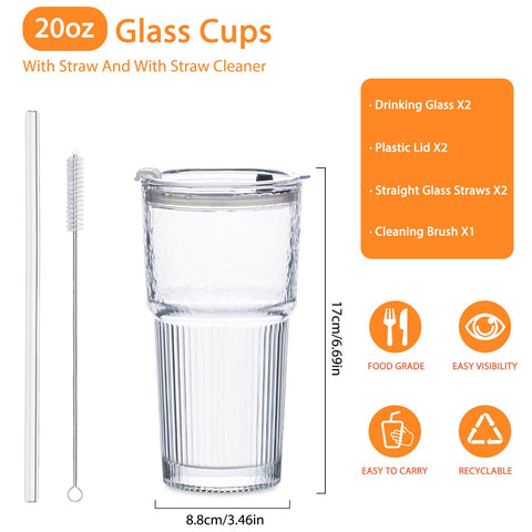SoulTimes vaso cristal 20oz con pajilla de vidrio reutilizable, perfecto para café frío.