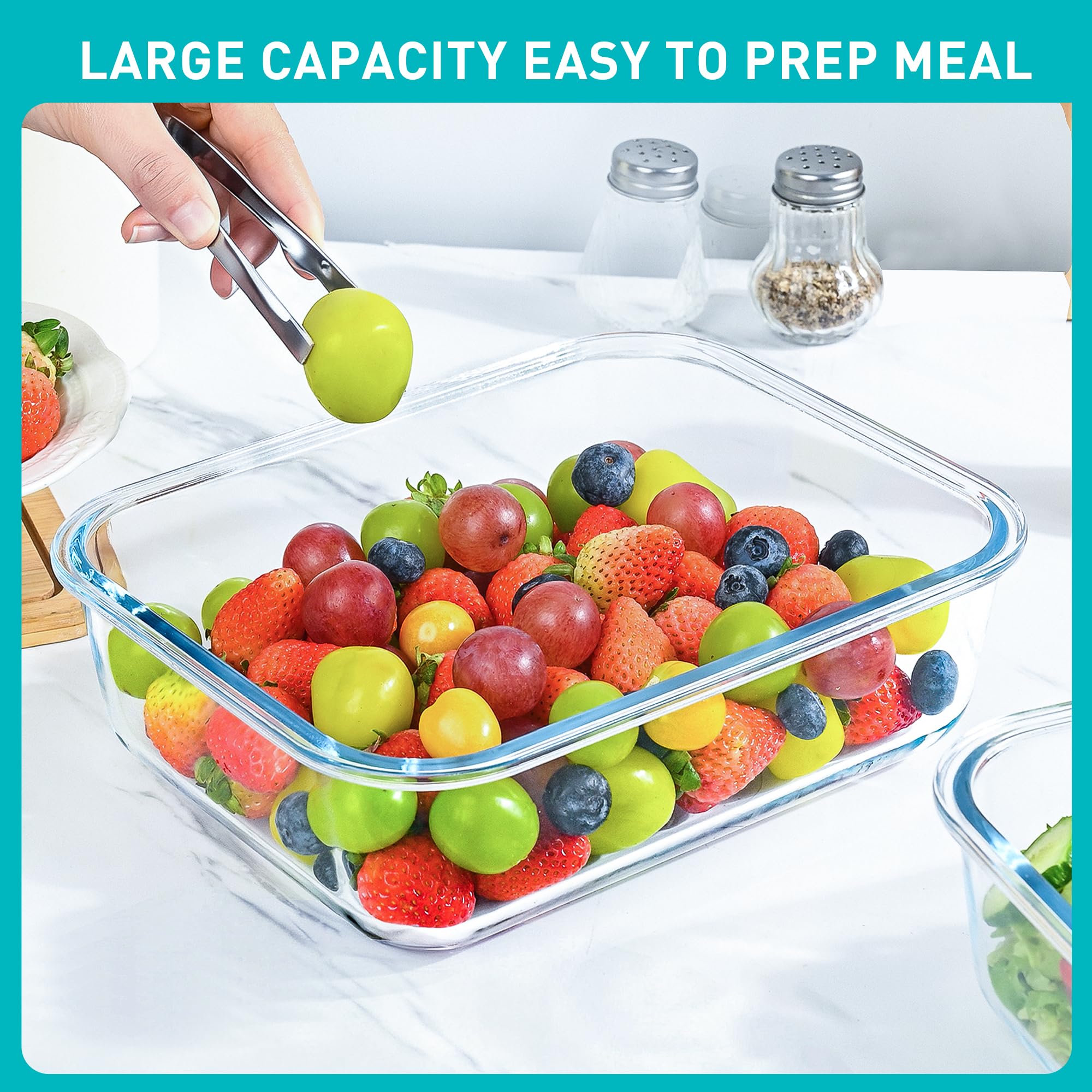 Soumeclu recipiente cristal 2300ml, capacidad ideal para porciones grandes y comidas.