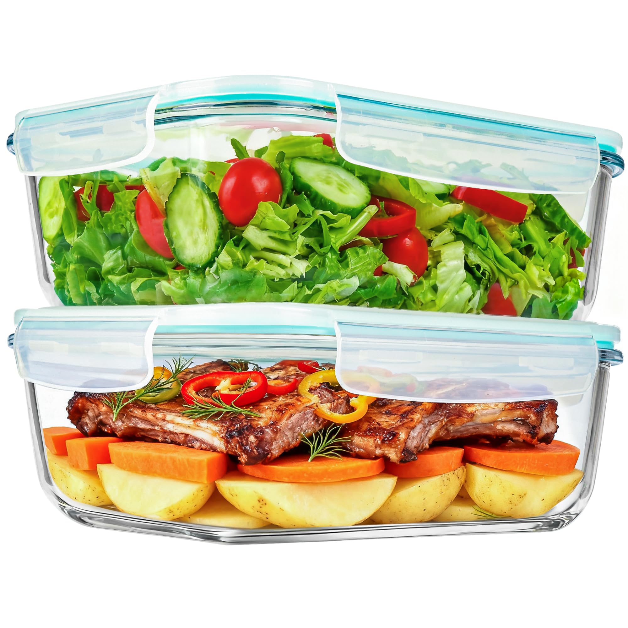 Soumeclu recipientes cristal grande con tapas, ideal para almacenar ensaladas y frutas.