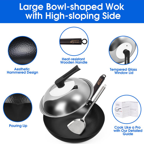 Conjunto de wok de Souped Up Recipes con tapa, espátula y guía.