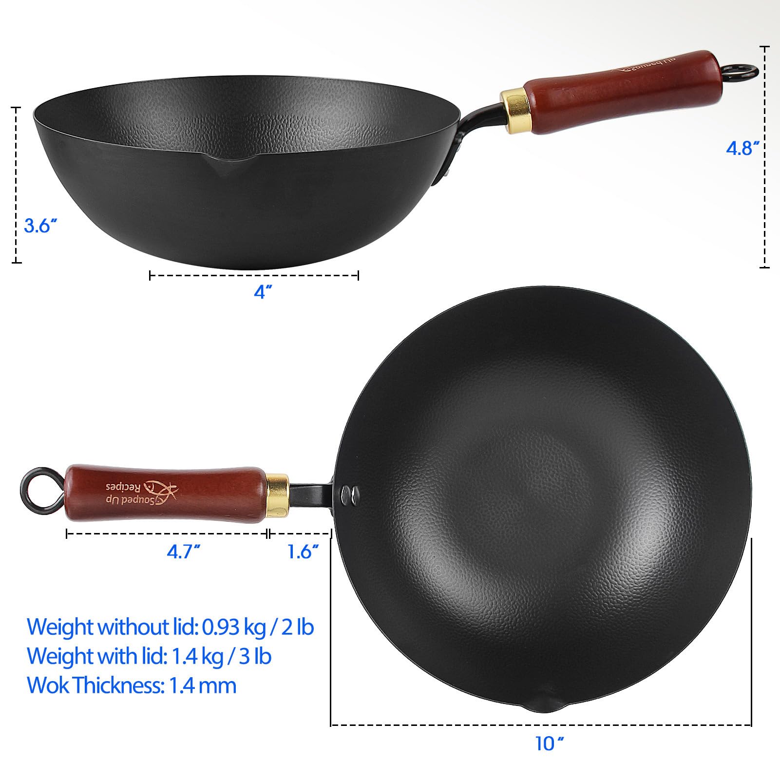Tapa de vidrio incluida para vigilar la cocción con el wok.