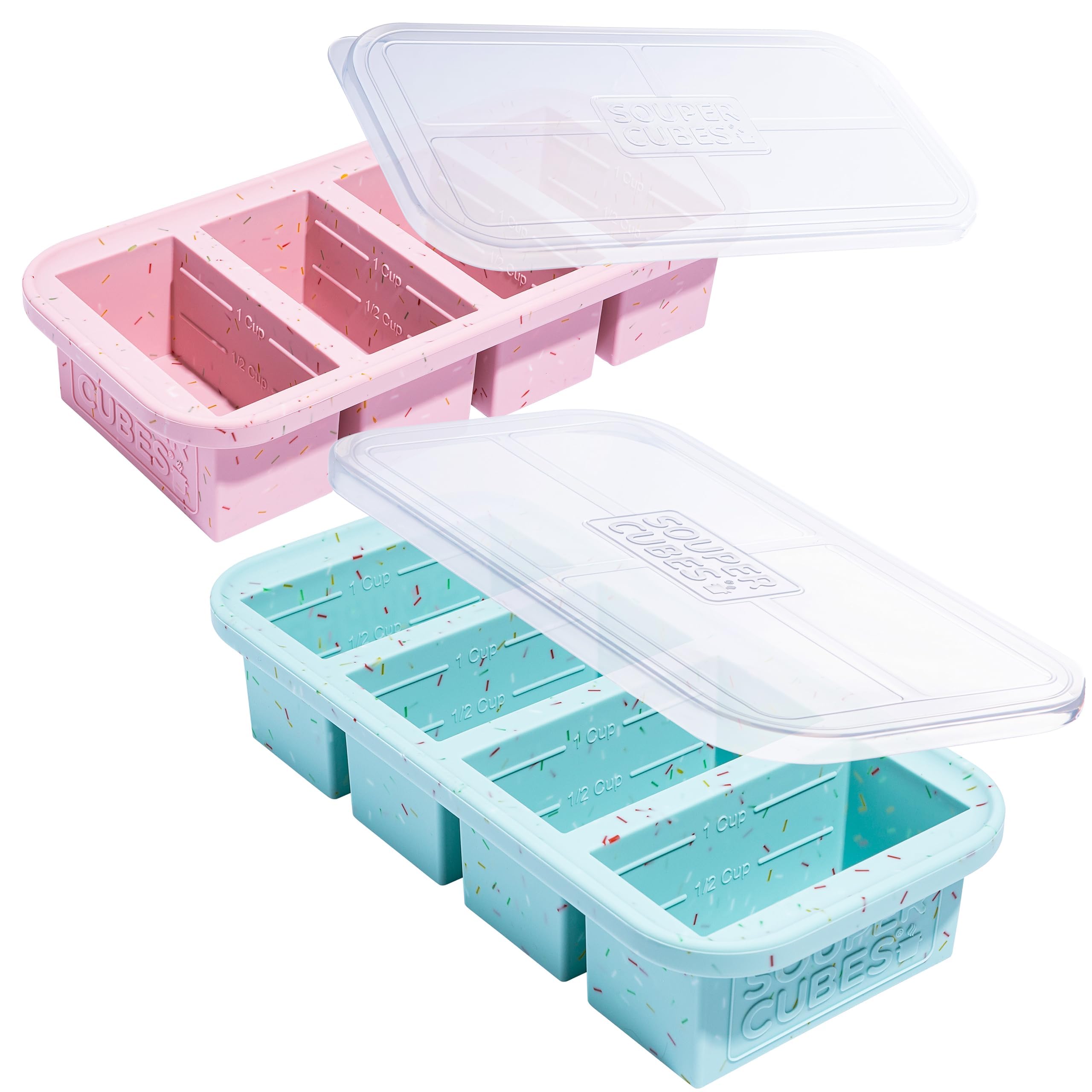 Souper Cubes, bandeja de congelación de 1 taza con tapa para porciones rápidas.