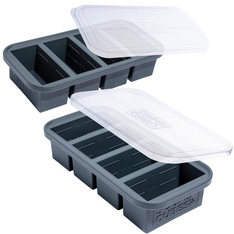Souper Cubes con bandeja 1 taza y tapa carbón para porciones fáciles de descongelar