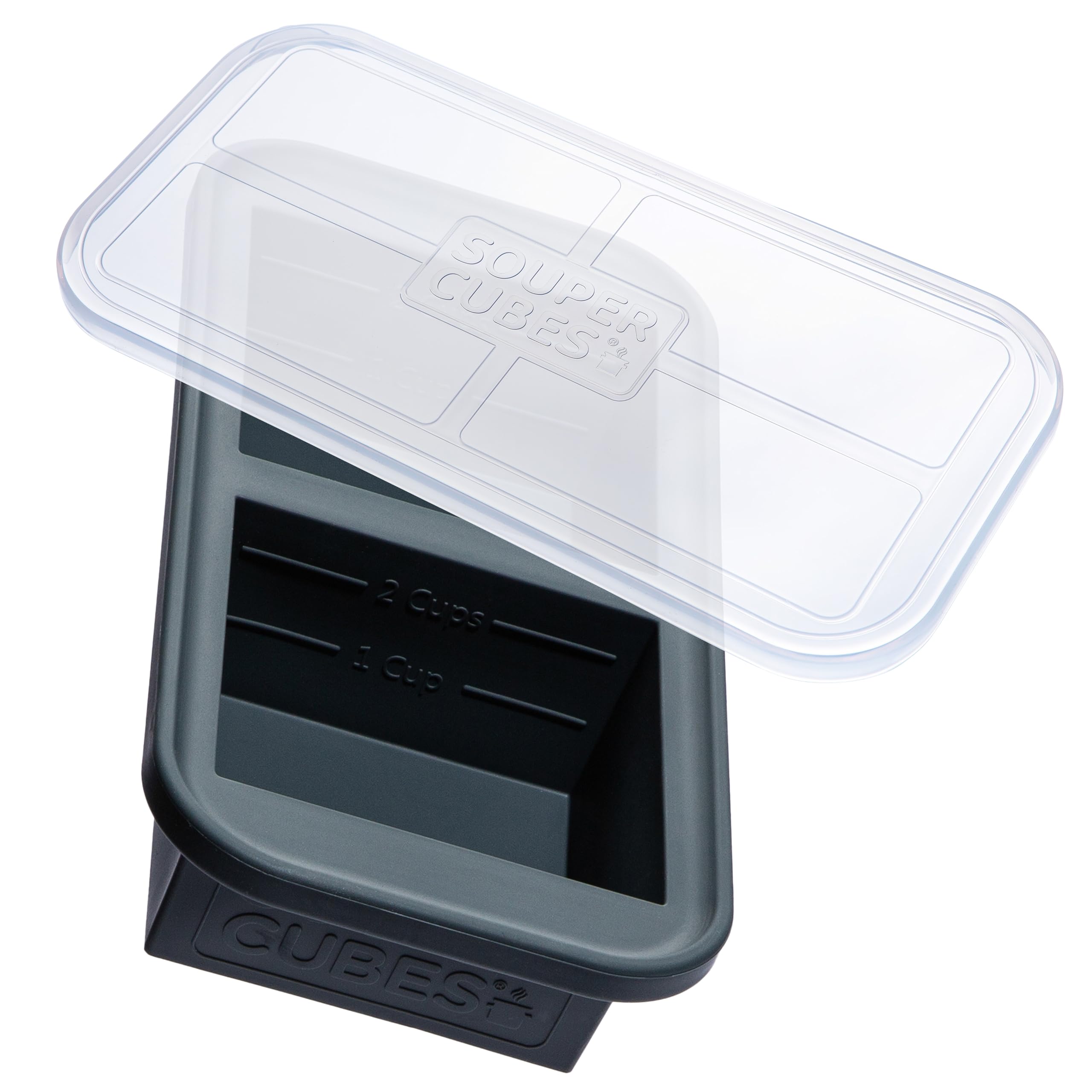 Souper Cubes: bandeja de congelar 2 tazas con tapa en color carbón, ideal para porciones.