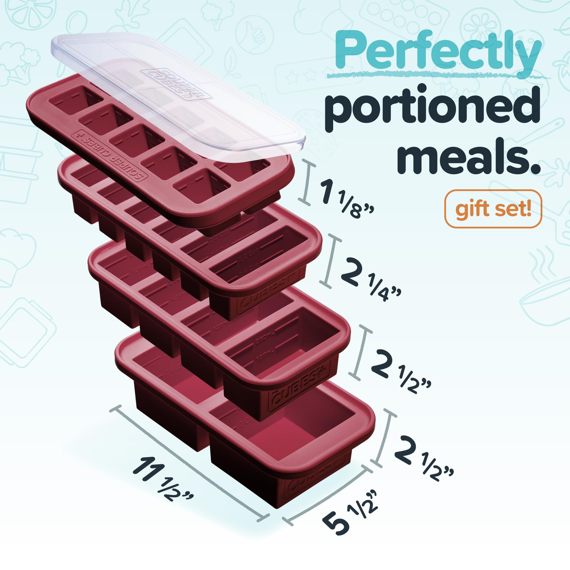 Bandejas Souper Cubes de 2 tazas con tapas para almacenar y descongelar.