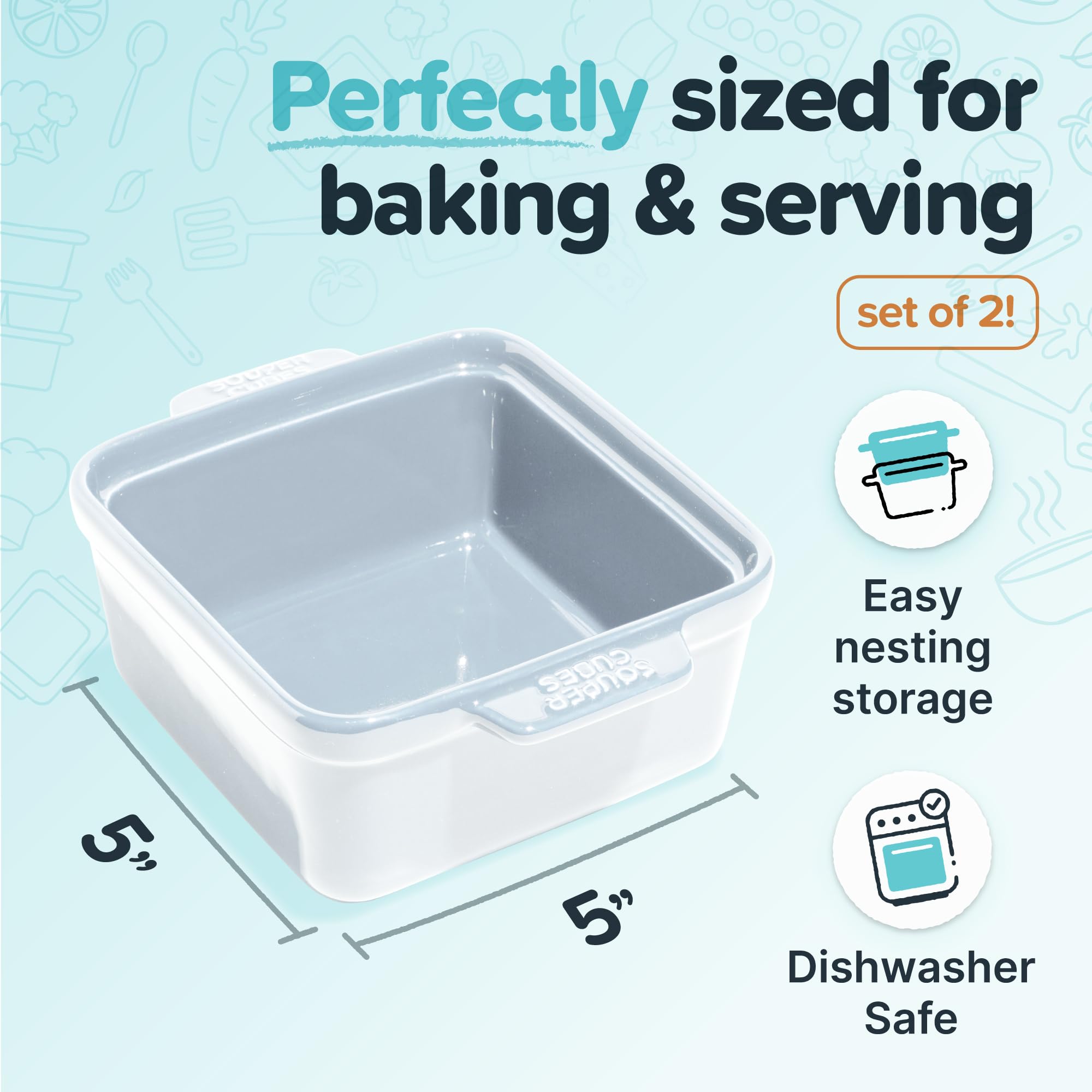 Souper Cubes cerámica de gres 5x5, apilables para ahorrar espacio en la cocina.
