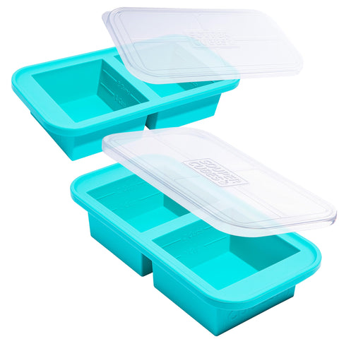 Souper Cubes cubos de 2 tazas con tapa para porciones listas para congelar.