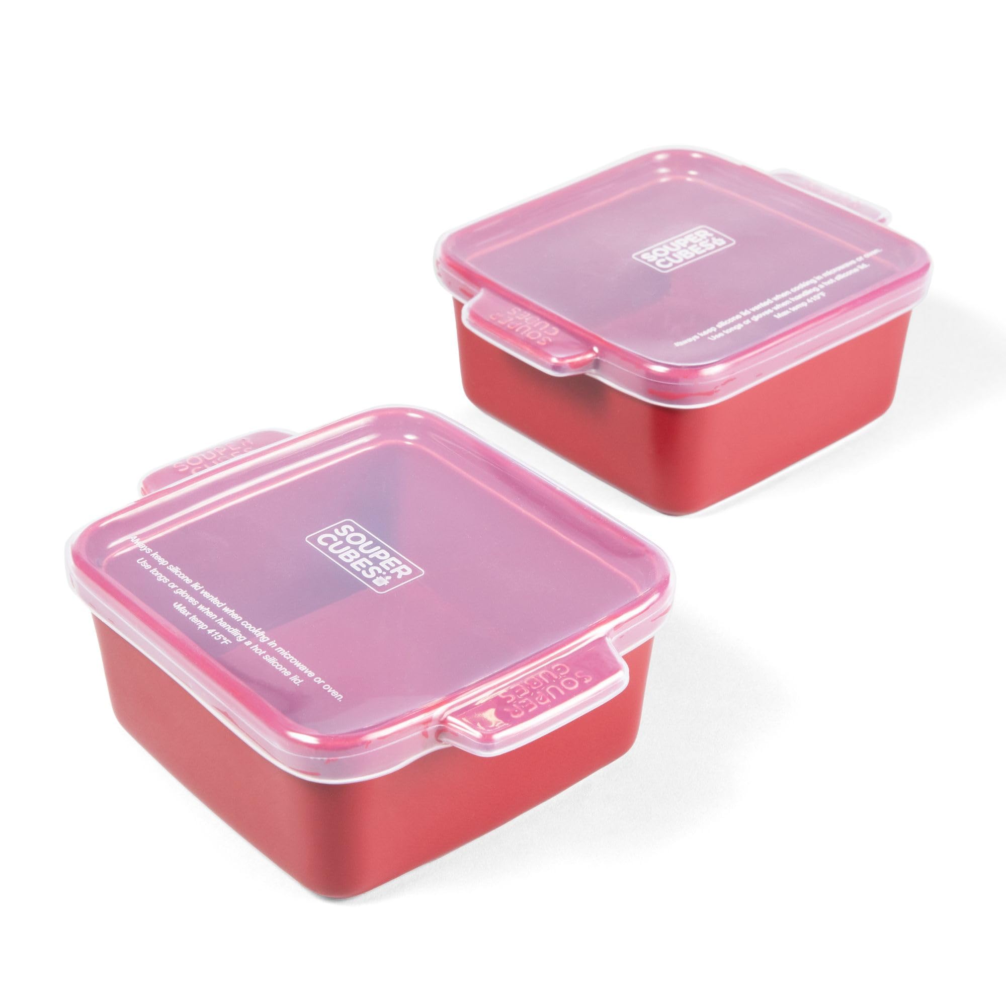 Souper Cubes fuente cerámica 5x5 cranberry, primer plano, ideal para recalentar porciones pequeñas
