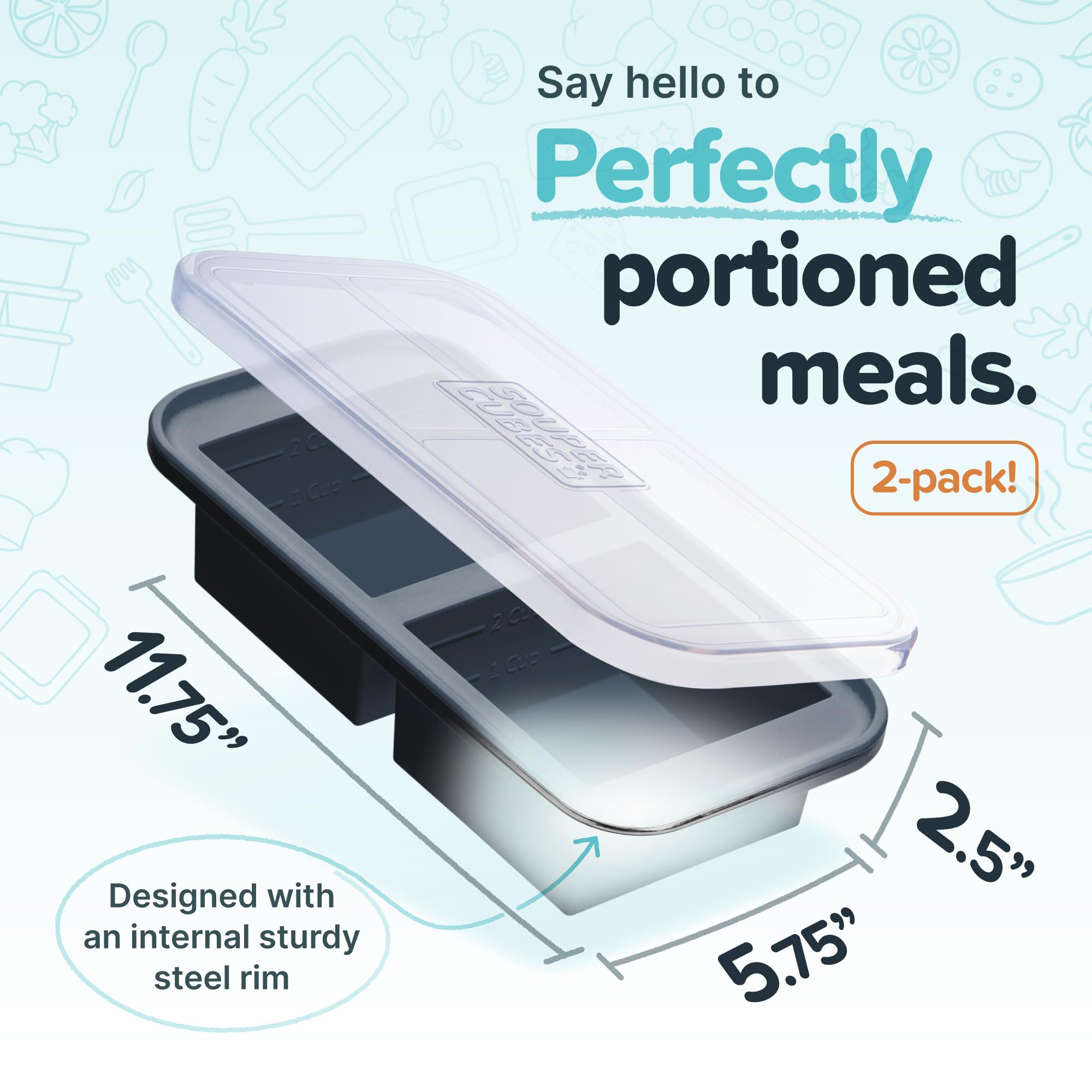 Souper Cubes: indicador de porciones para 1 y 2 tazas, fácil de medir.