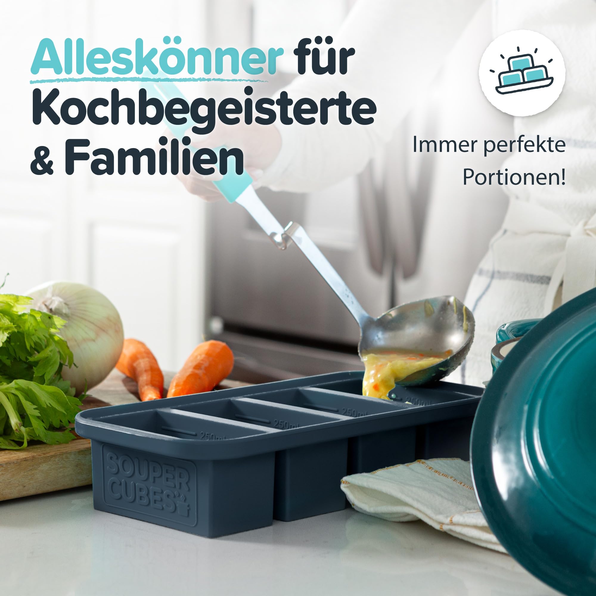 Souper Cubes: usos para sopas y salsas, almacenamiento sencillo.