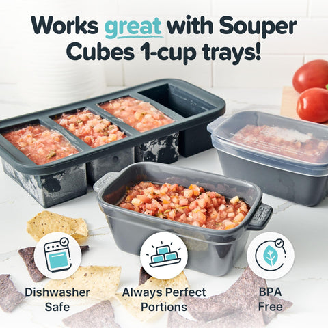 Uso en horno y microondas con Souper Cubes, recalentamiento cómodo de porciones únicas.
