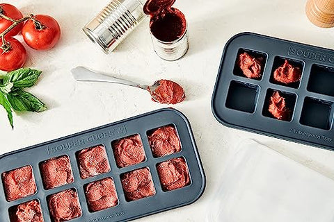Souper Cubes: silicona-platina-100 resistente y segura para congelar caldos, salsas y purés.