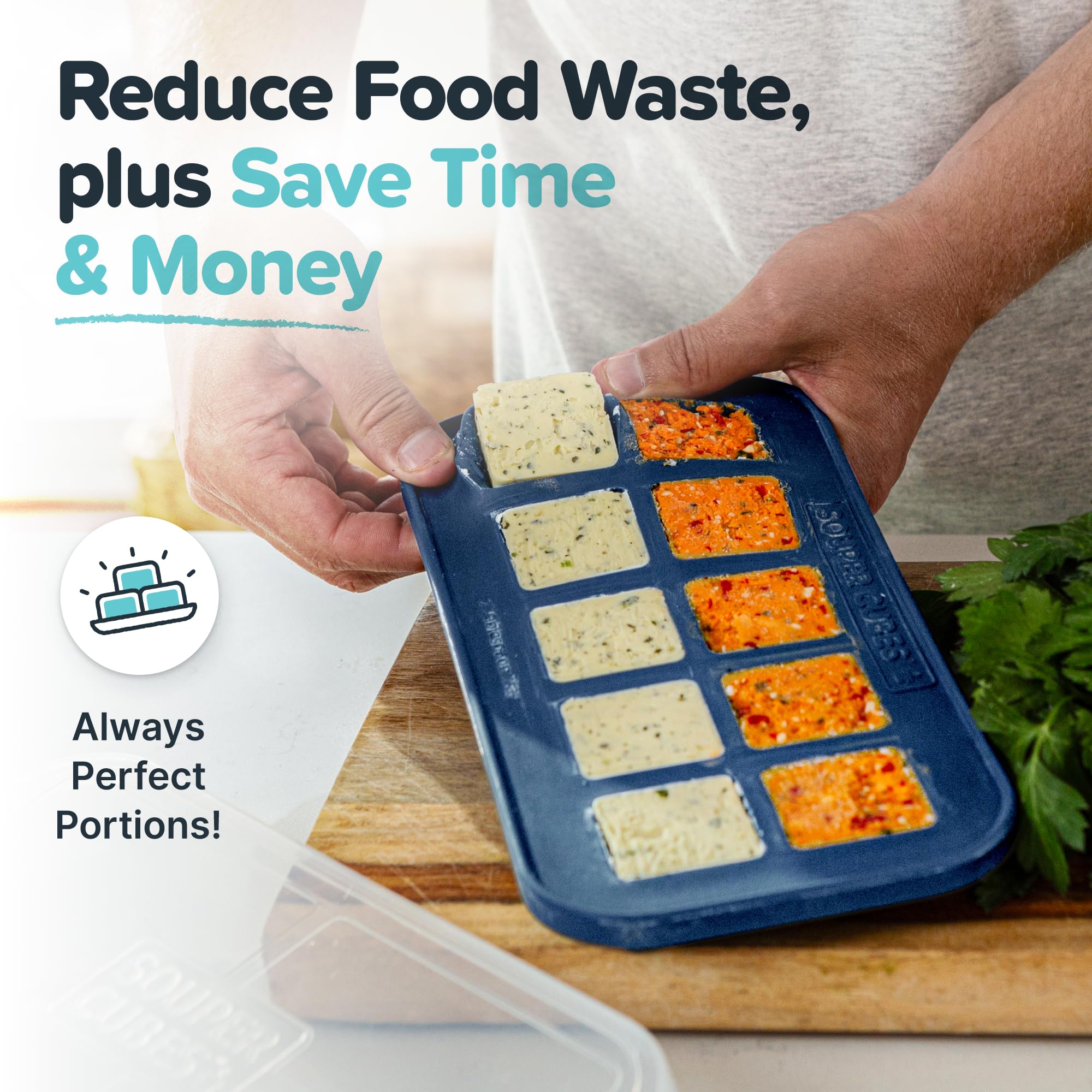 Souper Cubes: silicona platino flexible para porciones pequeñas.