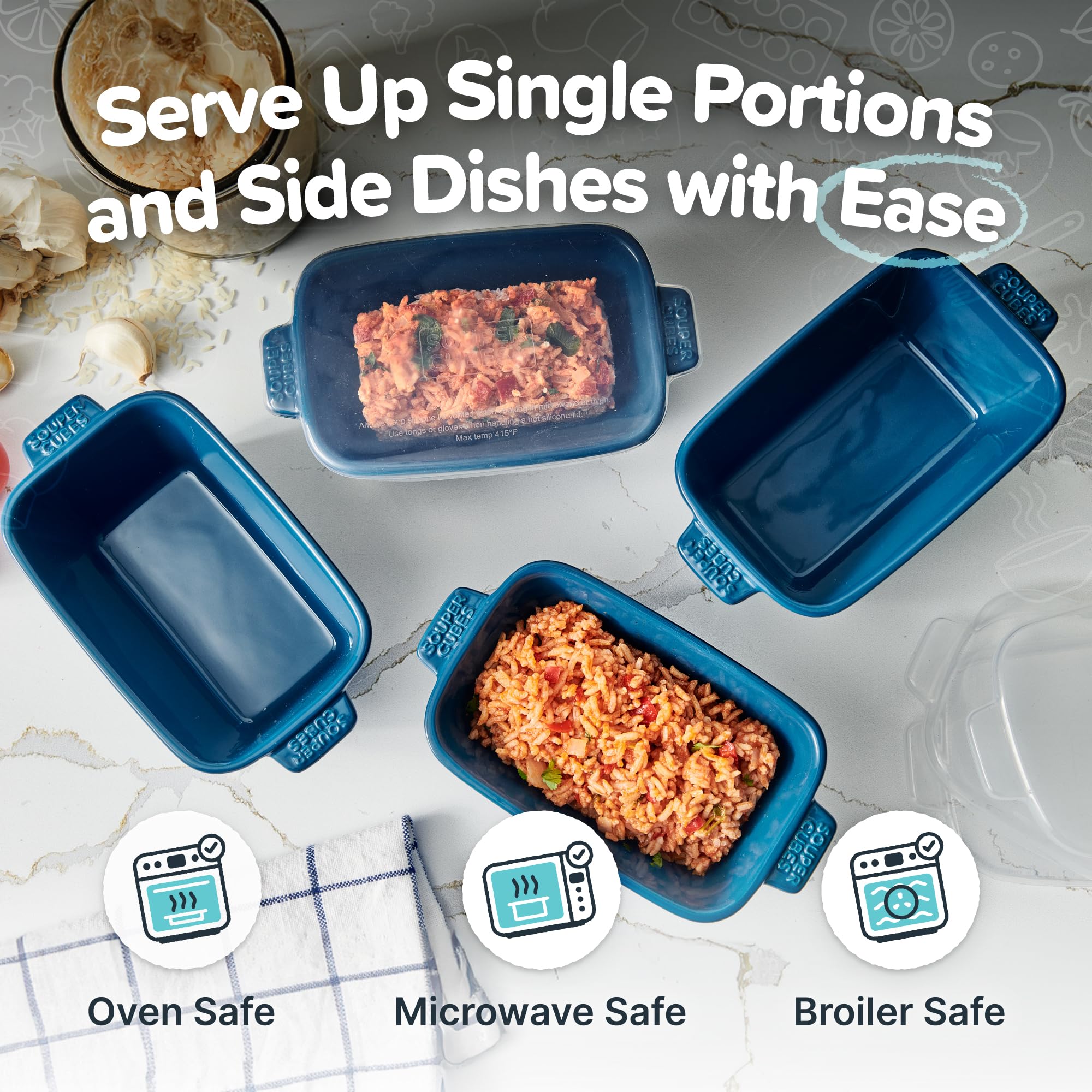 Souper Cubes tapas de silicona azul para conservar porciones y recalentarlas