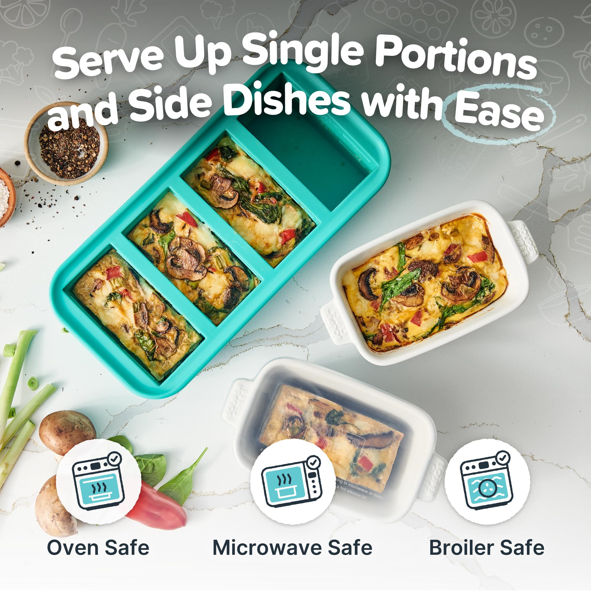 Souper Cubes: tapas de silicona para sellar porciones y facilitar el recalentado.