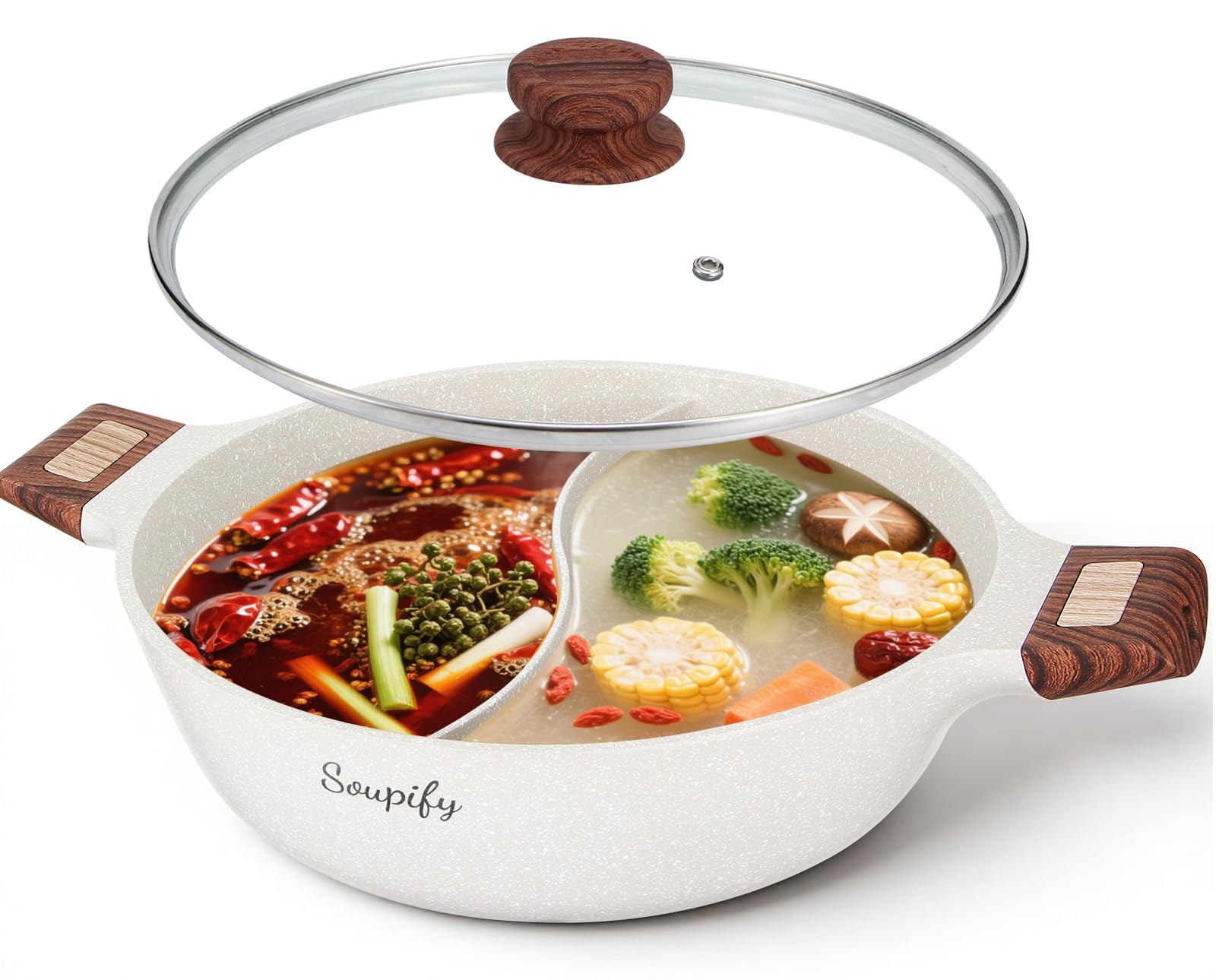 Soupify Olla shabu shabu con divisor doble sabores para dos preparaciones