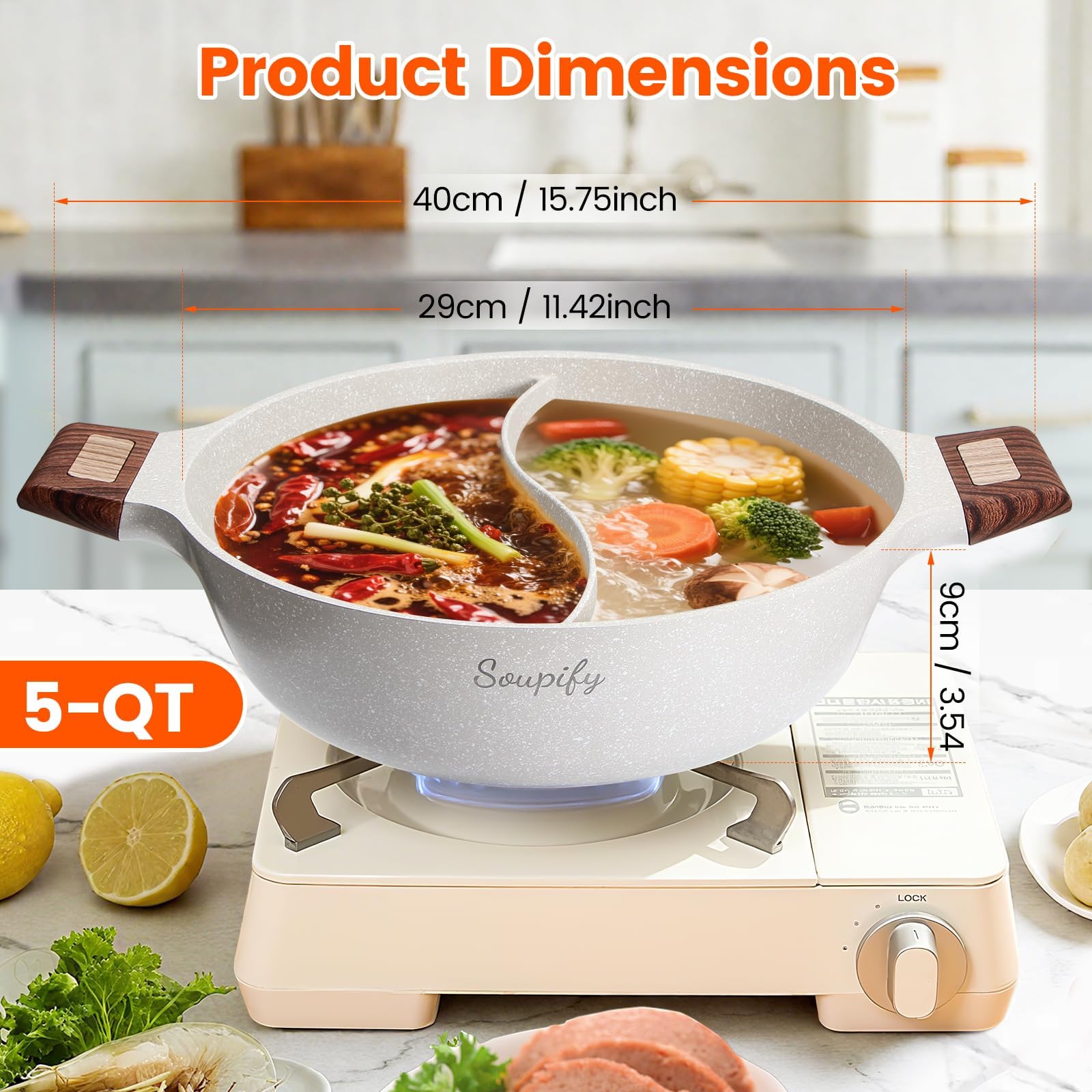 Soupify Olla shabu shabu con recubrimiento antiadherente, limpieza rápida