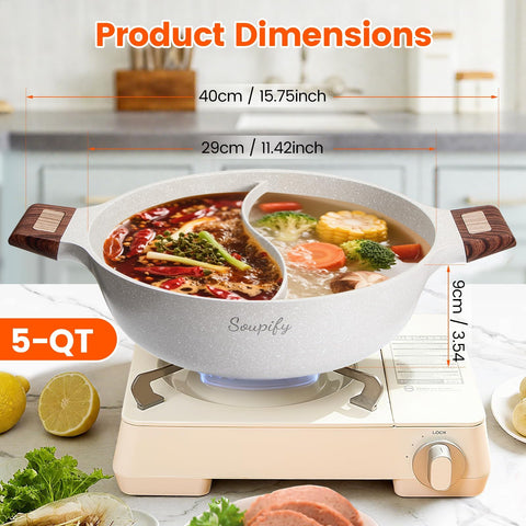 Soupify Olla shabu shabu con recubrimiento antiadherente, limpieza rápida