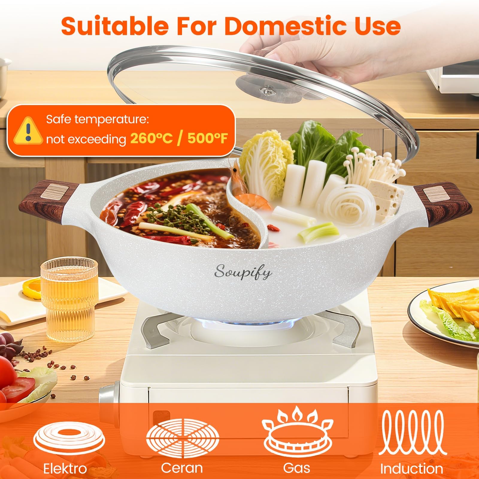 Soupify Olla shabu shabu tapa con ventilación para controlar el calor