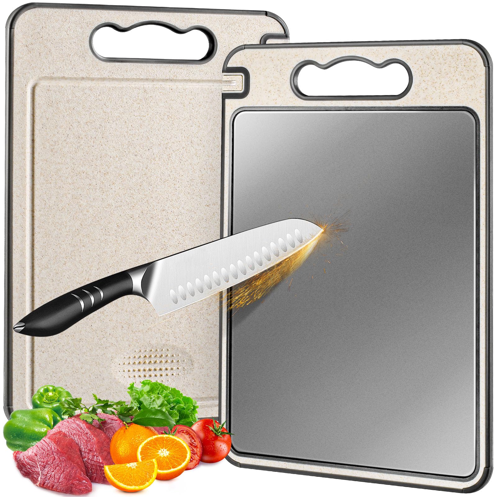 SOURCEBEAT tabla de cortar titanio doble cara, libre de BPA y ideal para carnes y verduras.