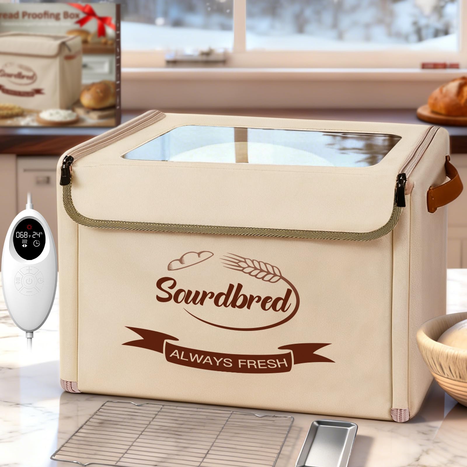 Sourdbred caja fermentar pan plegable con ventana extra grande para observar la masa