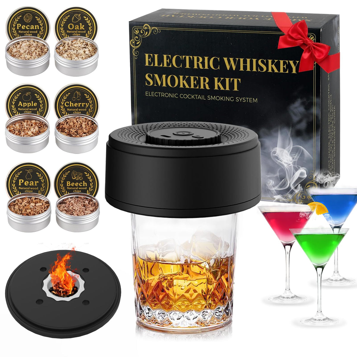 Souroyea cóctel y whisky ahumador conjunto con luz integrada, humo seguro.