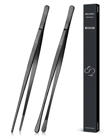 Pinzas SouxMux 12 pulgadas con puntas serradas para asegurar comida sin deslizamientos.