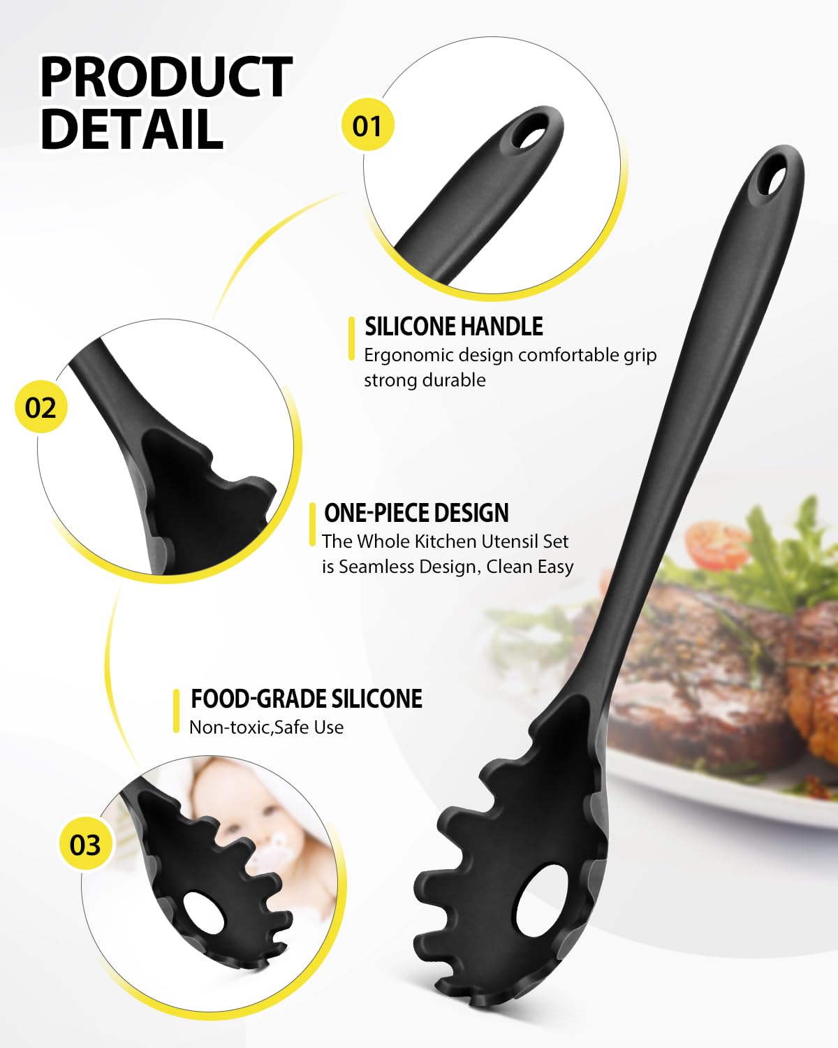 Souxmux tenedor de pasta con borde dentado facilita recoger fideos fácilmente.