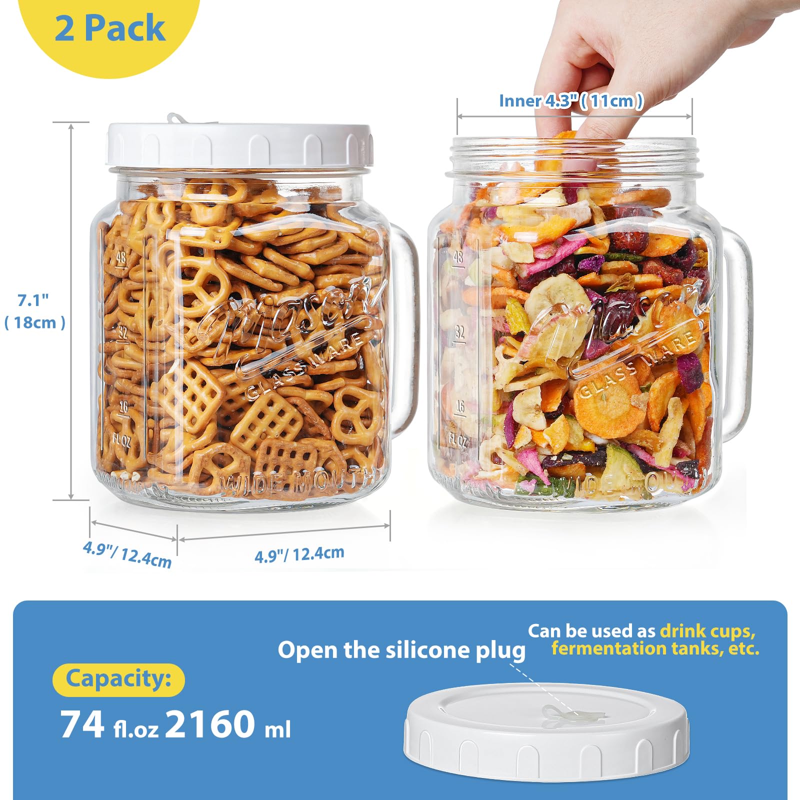 Sovietiep Jarras Vidrio Asa Grande ideal para agarrar con facilidad en la cocina diaria.