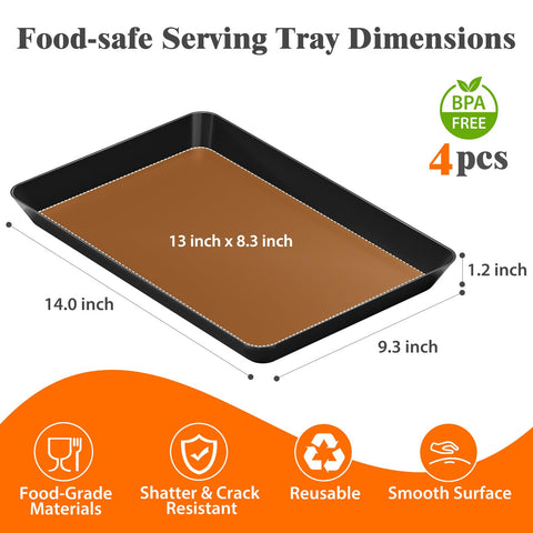 SpaceTrove bandeja plástico resistente negro, soporte estable para comidas y bebidas.