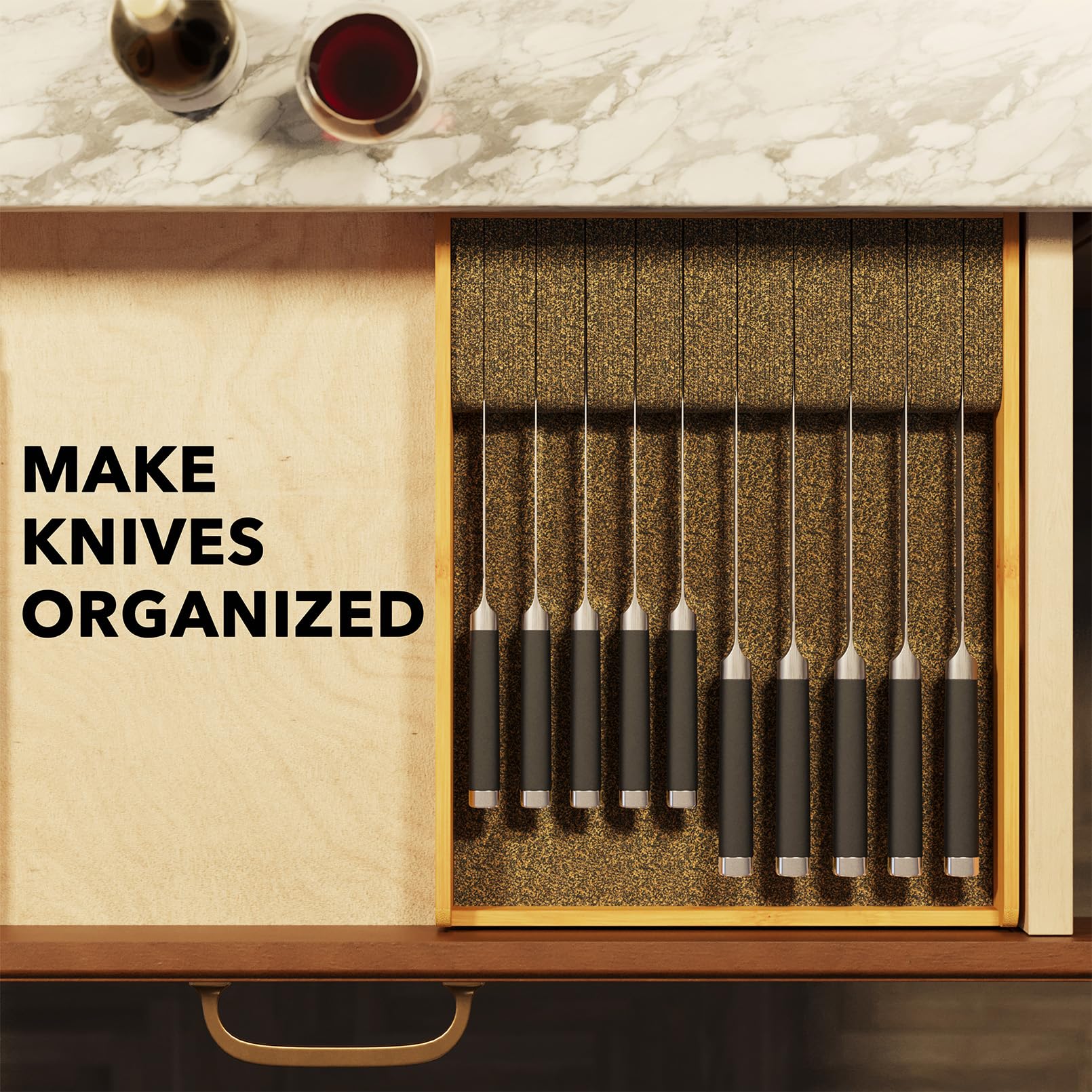 SpaceAid almacenamiento en cajón con bambú, optimiza la organización de tus utensilios de cocina.