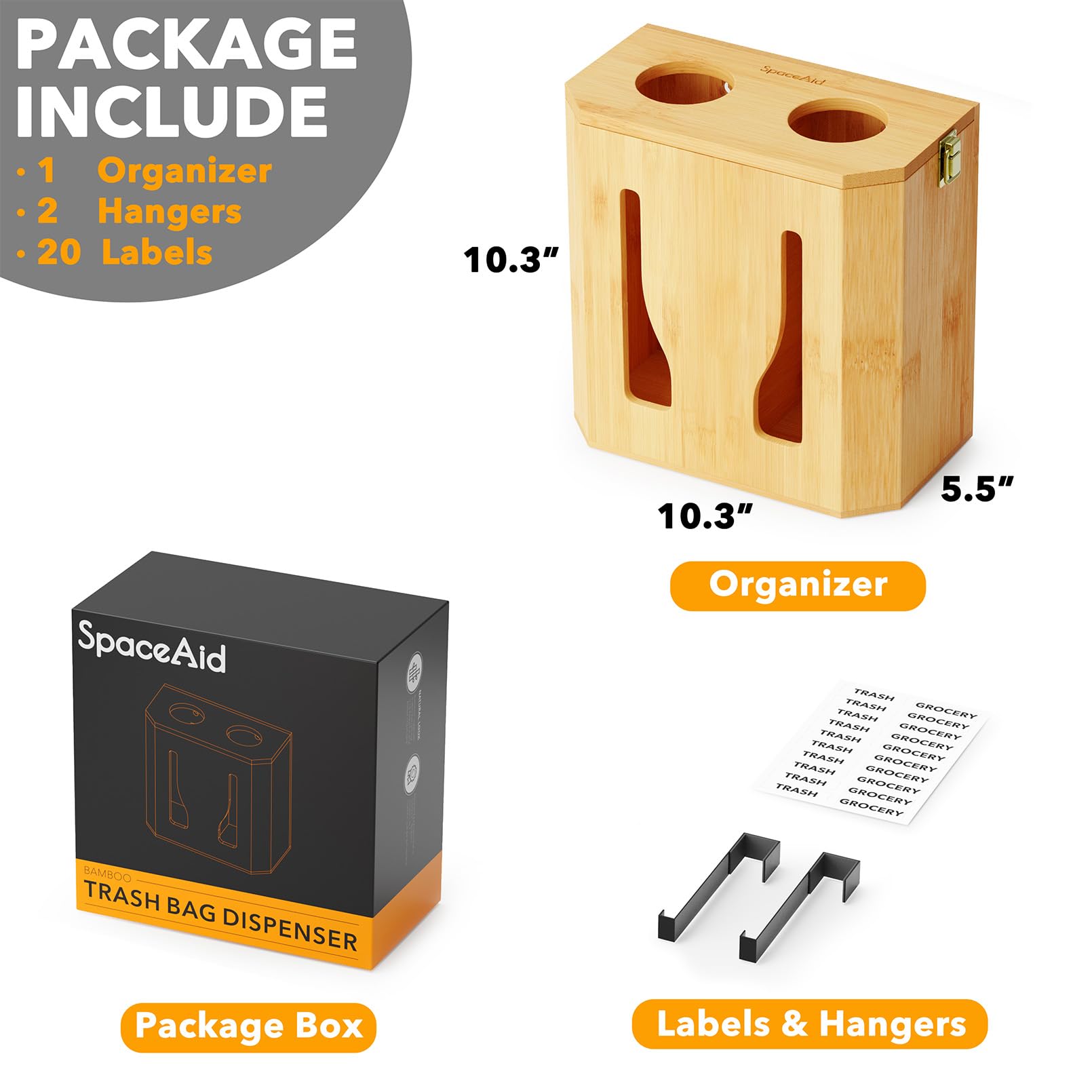 SpaceAid Bamboo etiquetas removibles permiten diferenciar bolsas de compra y desecho.