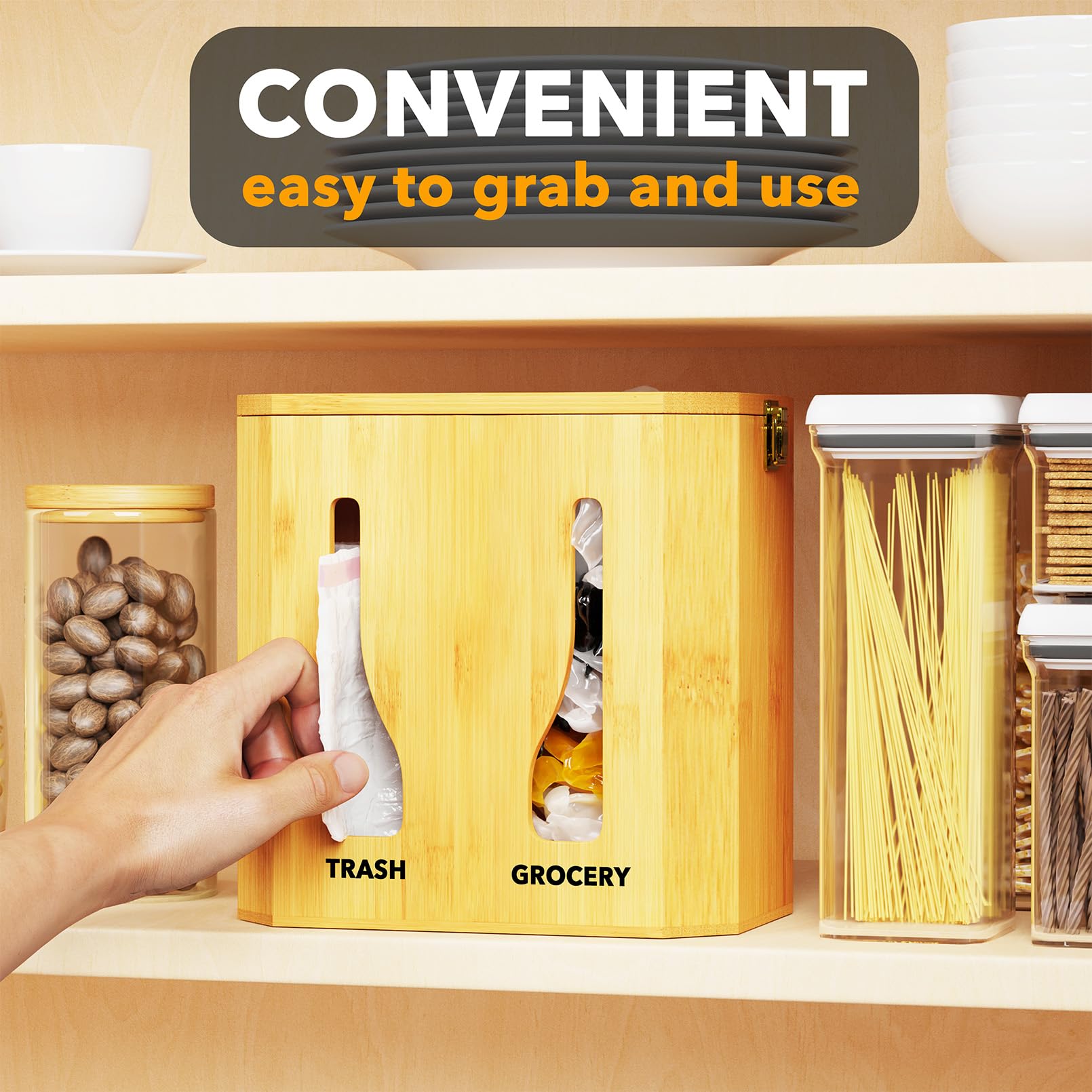 SpaceAid Bamboo organizador bajo lavabo maximiza espacio y facilita el acceso a bolsas.
