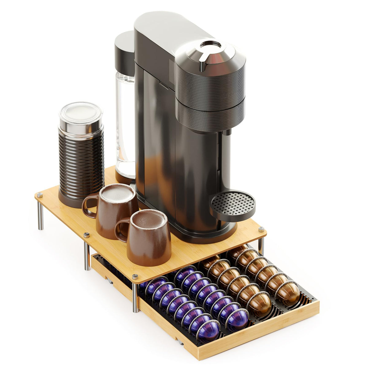 SpaceAid cajón organizador de cápsulas para café de bambú natural, orden y acceso rápido