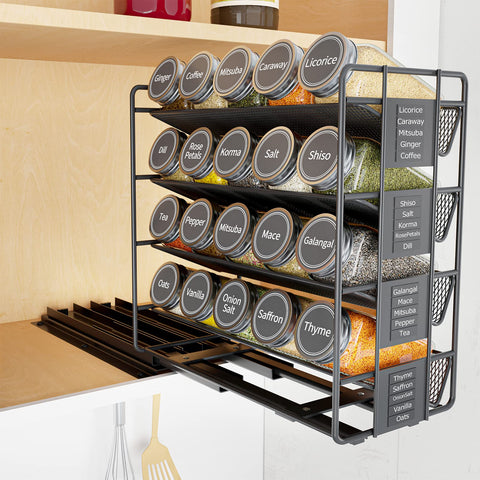 SpaceAid: organizador deslizante con 20 frascos para más espacio en la cocina.