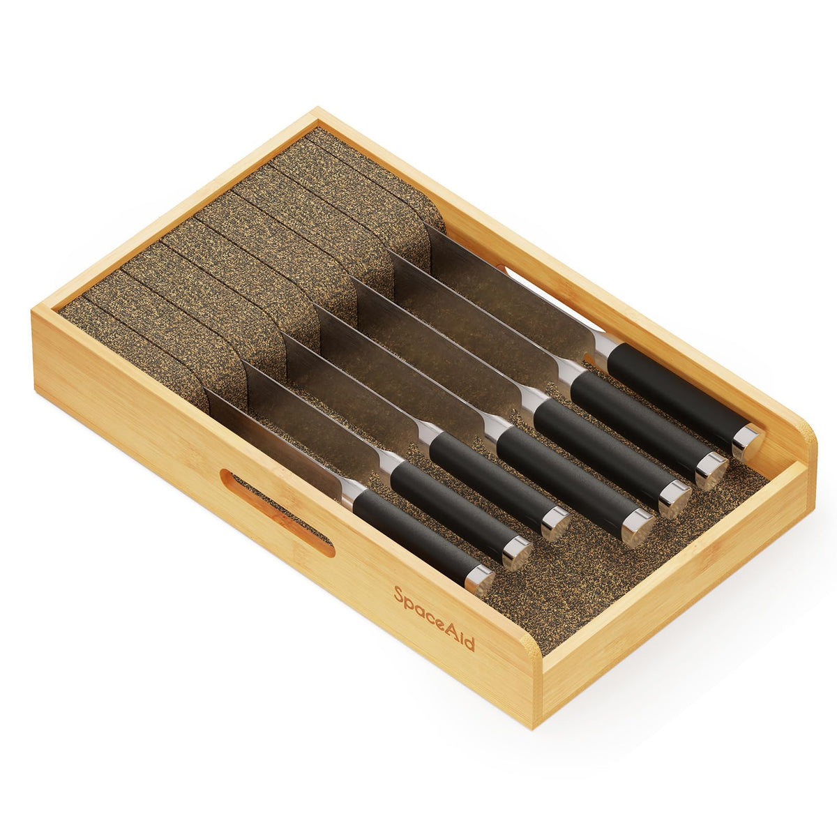 SpaceAid organizador de cajón para cuchillos de caoba, acceso rápido y ordenado.