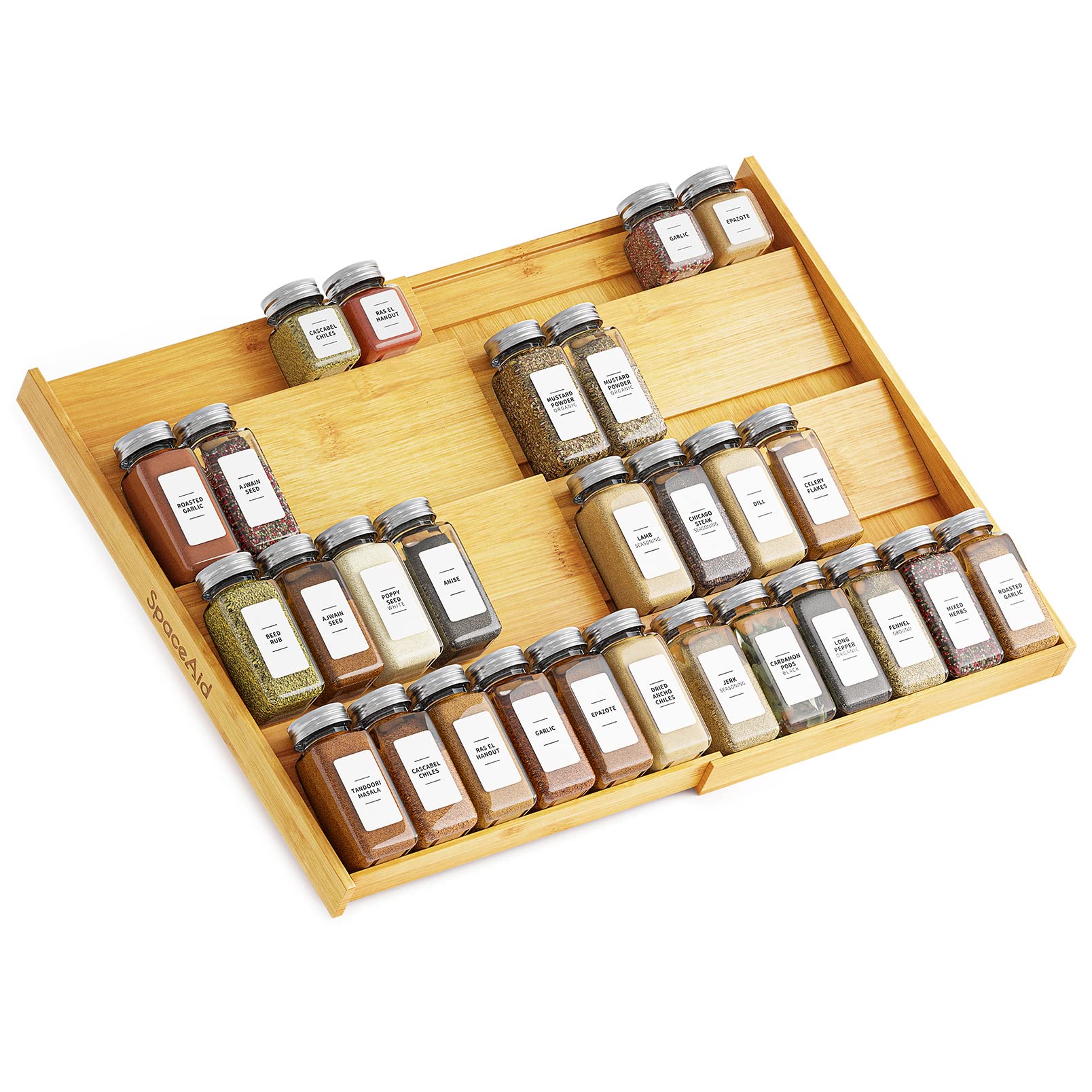 SpaceAid organizador cajón para especias en bambú, cuatro niveles para acceso rápido.